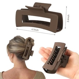 CHANDAT 8 pinzas grandes para el cabello, 4.1 pulgadas, antideslizantes, cuadradas, mate, para mujer, pinzas tipo banana de sujeción fuerte para cabel