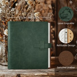 Miaikoe Photo Album 6 x 4 200 Photos Leather Cover Album with 30 Pieces Kraft Paper Scrapbook Holds 200 10 x 15 cm Horizontal Photos for Family Wedding Baby Graduation (Dark Green)