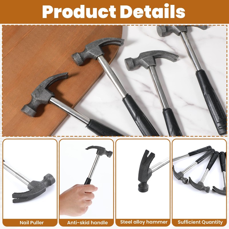 20 Pcs Mini Claw Hammer Bulk 6.5 Inch Solid Tubular