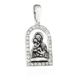 NKlaus Icon Pendant 925 Silver Mother of God of Vladimir 20.5 mm x 13.8 mm Detailed 15503, Silver