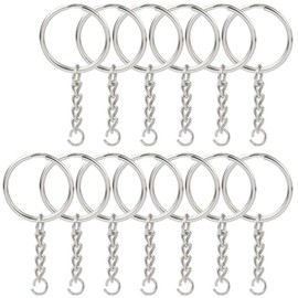 100 Pcs NANSSY 1 Inch/25mm Split Keyrings with Chain Silver Keychain Ring, Key Chains Rings Parts with Open Jump Ring and Connector.