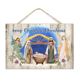 Christmas Nativity Scene Established Wood Sign Art Decor Distressed Religious Gift for Christian Signs Painted Wood Plank Hanging Sign for Laundry Bedroom House 12x8in