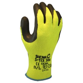 SHOWA S-TEX300 Natural Rubber Palm Coating Glove, Hagane Coil Hi Visibility Seamless Liner, Cut Resistant, Large (Pack of 12 Pairs)