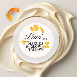Grass Fed Beef Tallow Balm, Manuka Glow, 4 oz, Face and Body | Whipped moisturizer with vitamin E and honey, hydrating skin firming natural cream for dry or sensitive skin types