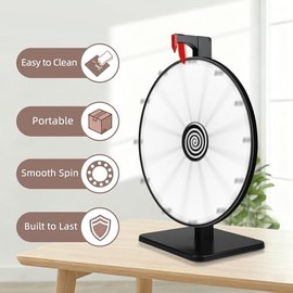 Pionites 12 Inch 12 Slots Prize Wheel Tabletop Fortune Spin with Dry Erase Marker and Eraser for Engaging Home Parties, Trade Show, Carnival Events (12''12Slots White)