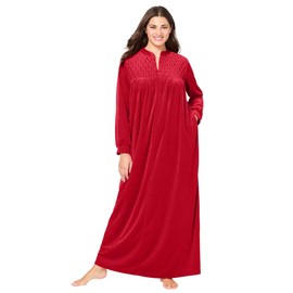 Only Necessities Women's Plus Size Smocked Velour Long Robe - L, Classic Red