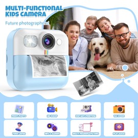 Kid Camera for Boys,Portable Toddler Blue Printing Camera Toy 1080P Video Cameras Children Instant Print Camera for Kids 3 Print Paper & 32G Card Christmas Birthday Gifts（Blue）
