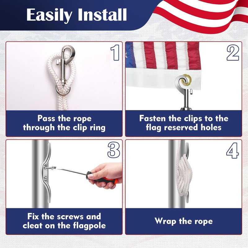 Anglekai 50Ft Flag Pole Rope Kit, 0.31 in/ 8 mm