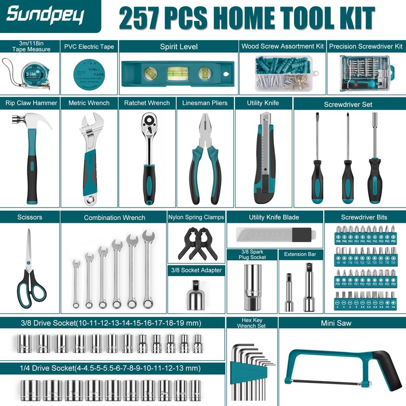 Sundpey Home Tool Kit 257-PCs - Household Basic Repair Tool