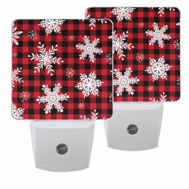 Wusikd Christmas Snowflakes Buffalo Plaid Night Light Set of 2 Winter Plug-in LED Nightlights Auto Dusk-to-Dawn Sensor Lamp for Bedroom Bathroom Kitchen Hallway Stairs Decorative