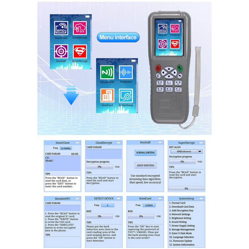 OBO HANDS RFID WiFi CopyKey Full Decoding Function Card Copier/Reader/Writer