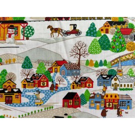 American Greetings Vintage American Greetings Fabric Winter Christmas Calico Country Folk Scene BTY