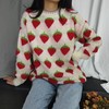 Womens Kawaii Strawberry Pattern Sweater Cute Long Sleeve Pullover Knit
