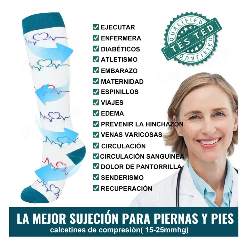 9 Medias Calcetas Compresión U Alivia Varices Y Circulación