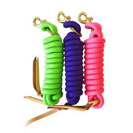 Set of 3 Lead Ropes with Leather Popper - Pink, Purple, and Lime Green