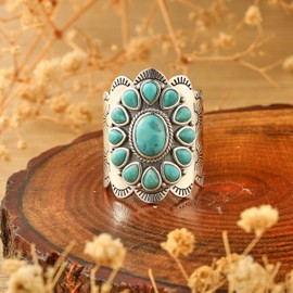 Phyonio Turquoise Ring for Women 925 Sterling Silver Vintage Boho Statement Rings with Pear Shaped and Oval Turquoise Stones Valentine Day Ring Size 7