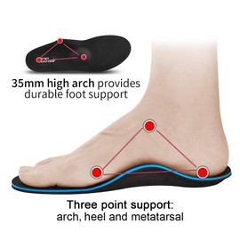 PCssole Insole High Arch Foot Support Soft Medical Functional Orthotics Insole Insert for Flat Feet,Plantar Fasciitis,Feet Pain, UK-M8-27cm, Black