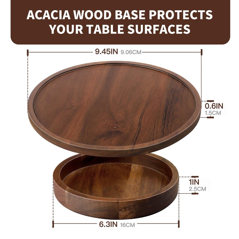Large Glass Salad Bowls Set with Acacia Wood Base and