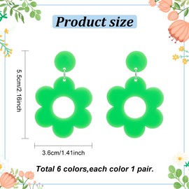 ANATTASOUL 6 Pairs 6 Colors Acrylic Flower Earrings for Women Colorful Daisy Hollow Earrings Pink Flower Earrings Vintage Resin Floral Earrings Fashion Jewelry Costume Party Birthday Gift