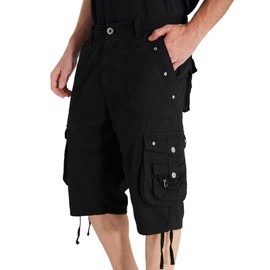 VOPOKER Mens Casual Cargo Short Cotton Twill Relaxed Fit Classic Long Cargo Shorts Multi Pocket Hiking Outdoor Work Black 34
