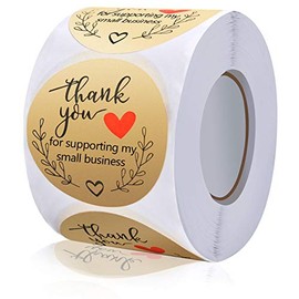 Thank You for Supporting My Small Business Stickers for Bags, Boxes, Envelopes, Ideal for Crafters & Online Sales, 500 Labels Per Roll (Gold)