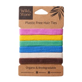 Wild & Stone | Pack of 6 | 100% Biodegradable and Plastic-Free Elastic Hair Ties | 100% Organic Cotton and Natural Plant-Based Rubber | No Crease Ponytail Holder (Multicolour)