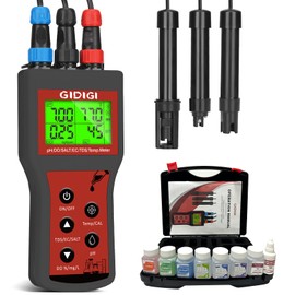 GIDIGI Dissolved Oxygen Meter for Water 6 in 1 Smart DO pH Salinity TDS EC Temp. with Auto Compensation for Ponds Aquariums Water Testing Water Quality Tester Pond Oxygen Tester Fish Tank pH Test Kit