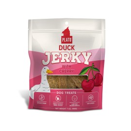 PLATO Pet Treats Air Dried, Real Meat, Duck Jerky with Cherry Dog Treats, Grain Free, Made in The USA, 7oz
