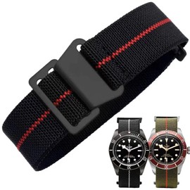 Danxancy French Troops Paratrooper Watchband,Military Elastic Nylon Watch Strap with Hook-and-Loop for Men Women Silver & Black Buckle 18/20/22mm