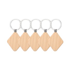 PATIKIL Rhombus Wood Keychain Blank, 5Pcs Unfinished Wooden Blanks Wood Key Chain Bulk for Pet Tags DIY Gift Crafts, Wood Color