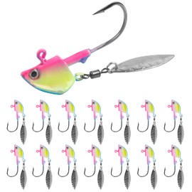 Bladed Jig Heads Swimbait Jig Head with Willow Blade 3D Eyes Fish Head Underspin Fishing Jigs Weighted Spin Head Jig Heads for Bass Trout Walleye Crappie 1/4oz 3/8oz 1/2oz