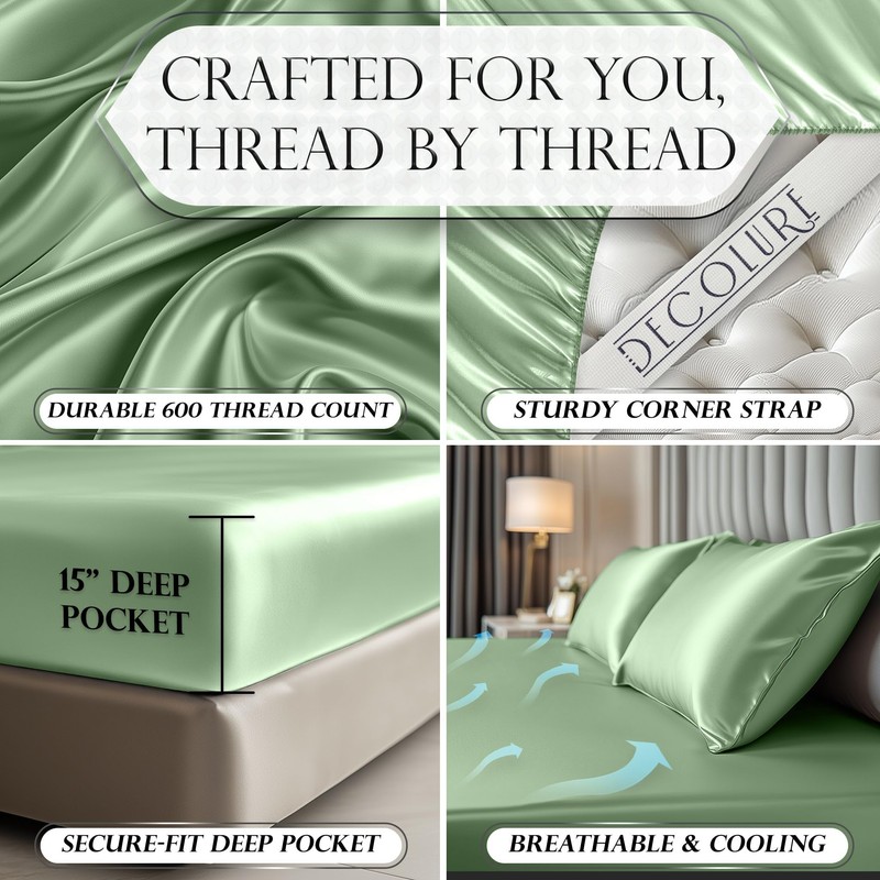 DECOLURE Satin Fitted Sheet Twin Size (1 PC) – Luxuriously