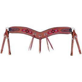 Showman Leather Tripping Collar w/RED & Teal Beaded Navajo Design! New Horse TACK!