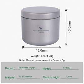 Boundless Voyage Titanium Tea Caddy Canister Outdoor Portable Tin Jar for Coffee Seasoner 35ml Ti3200D