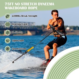 SETYPARY 75FT No Stretch Dyneema Wakeboard Rope and Handle, 4 Sections Floating Wakeboard Tow Rope Water Ski Ropes for Wakeboarding, Waterskiing, Kneeboarding and Wakesurfing (Grayish Green)