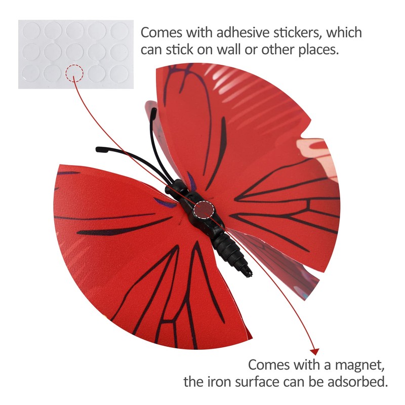 12PCS Butterfly Wall Decals Removable 3D Red Butterflies Sticker with