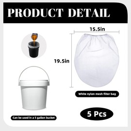 5pcs Paint Strainer Bags 5 Gallon, White Fine Mesh Paint Filter Bag Elastic Opening Bucket Filtering Bag for Hydroponics Painting Gardening