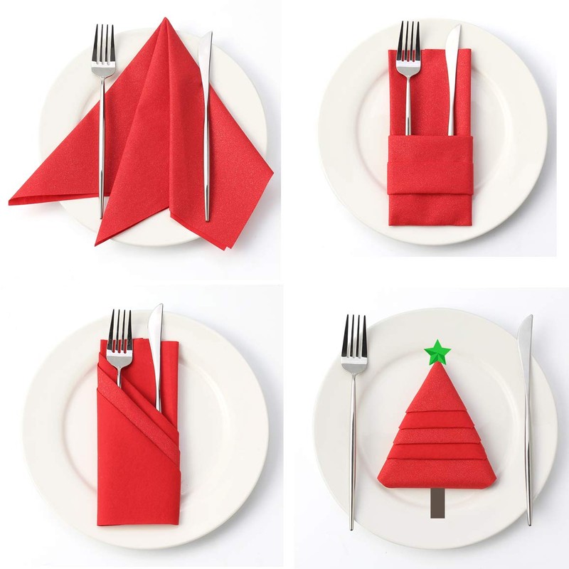 MORGIANA Pack of 50 Red Napkins, Eco Christmas Napkins, Disposable