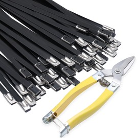 APIELE 11.8 inch Metal Zip Ties Stainless Steel Black Epoxy Coated Zip Ties (With Tie Cutter), Multi-Purpose Self-Locking Stainless Steel Zip Ties for Vehicles, Pipesas, Fence etc(50 PCS)