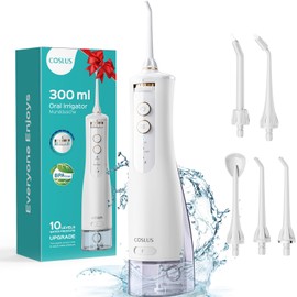 COSLUS Water Dental Flosser Teeth Pick: Portable Cordless Oral Irrigator 300ML Rechargeable Travel Irrigation Cleaner IPX7 Waterproof Electric Flossing Machine for Teeth Cleanin