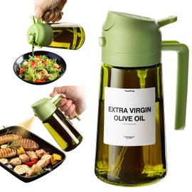 TrendPlain - Original 16oz/470ml Olive Oil Dispenser Bottle for Kitchen Gadgets and Air Fryer Accessories - Olive Oil Sprayer for Cooking w/Stickers - Green