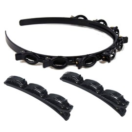 Double-layer Bang Hairstyle Headband - 1 Pack Elegant Bang Headband w/2 Pack Big Alligator Hair Clips, Hair Twister Tool Accessories for Women, Girls, Curly, Straight, Thick Hair (Black Headband)