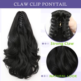 Lady Miranda Claw Clip Ponytail Hair Extensions Wavy Ponytail Synthetic Fluffy Thick Yaki Wavy Jaw Clip in Pony Tails Hairpieces for Women Natural Looking Soft PonyTail Extensions for Black Women