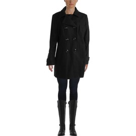 Anne Klein Women's Classic Double-Breasted Coat, Black, XL