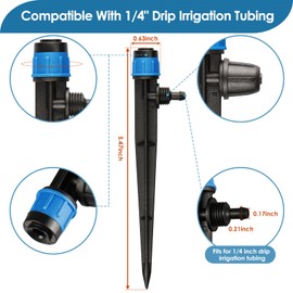 Kepmix Drip Irrigation Emitters Fittings: Adjustable Irrigation Sprayer for 1/4 inch Drip Tubing Full Circle Vortex Stream Dripper on 5" Arrow Stake Barbed Locked Nuts Connectors (25 Pieces)