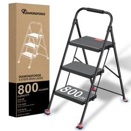 Step Ladder Foldable Folding Stool - for Home Adults Kitchen 3 Stepping Extension Tall Heavy Duty with Handrails - Closet Stepstool Stair Ladders Extendable Stepladder for Indoor House 800Lbs