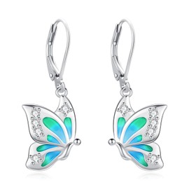 LOOVE Butterfly Earrings for Women 925 Sterling Silver Dangle Butterfly Earrings for Women Butterfly Jewelry Sterling Silver Drop Earrings with Leverback Gifts for Butterfly Lovers