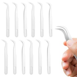Paquete de 12 pinzas largas de plástico, 4.5 pulgadas, para manualidades, joyería, hornear, alimentación de reptiles (blanco)