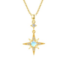 REDSUN Moonstone Necklace S925 Sterling Silver Eight-Pointed Star Chain Platinum/Gold/Rose Gold Rainbow Pendant Jewellery for Women Girls Mother Daughter Wife Gift, Cubic Zirconia