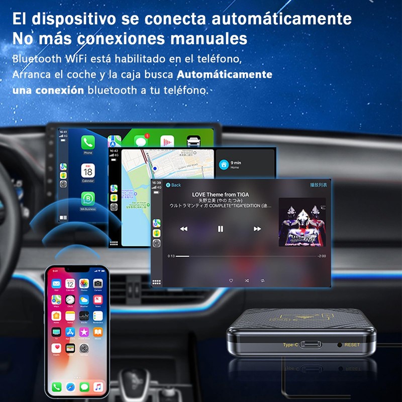 TEVSWCD Adaptador Inalámbrico CarPlay y Android Auto 2 en 1,Convierta